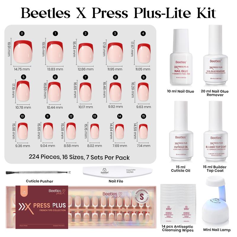 Beetles X Press Plus Press On Nails Tips,  French Tip Pink Brown Red Black Glitter Short Square Almond Shape Natural Acrylic Nail Tips for Effortless Beauty & DIY Manicures - Frenchtipnails #TikTokShopBacktoSchool