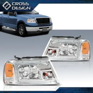 CROSSDESIGN FIT FOR 04-08 FORD F150 06-08 LINCOLN MARK LT CHROME HOUSING HALOGEN HEADLIGHTS