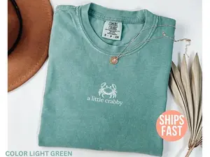 Comfort Colors A little Crabby Shirt, Minimalist Beach T-shirt, Funny Meme Shirt, Summer Aesthetic Shirt, Funny Beach Shirt, Coastal Shirt