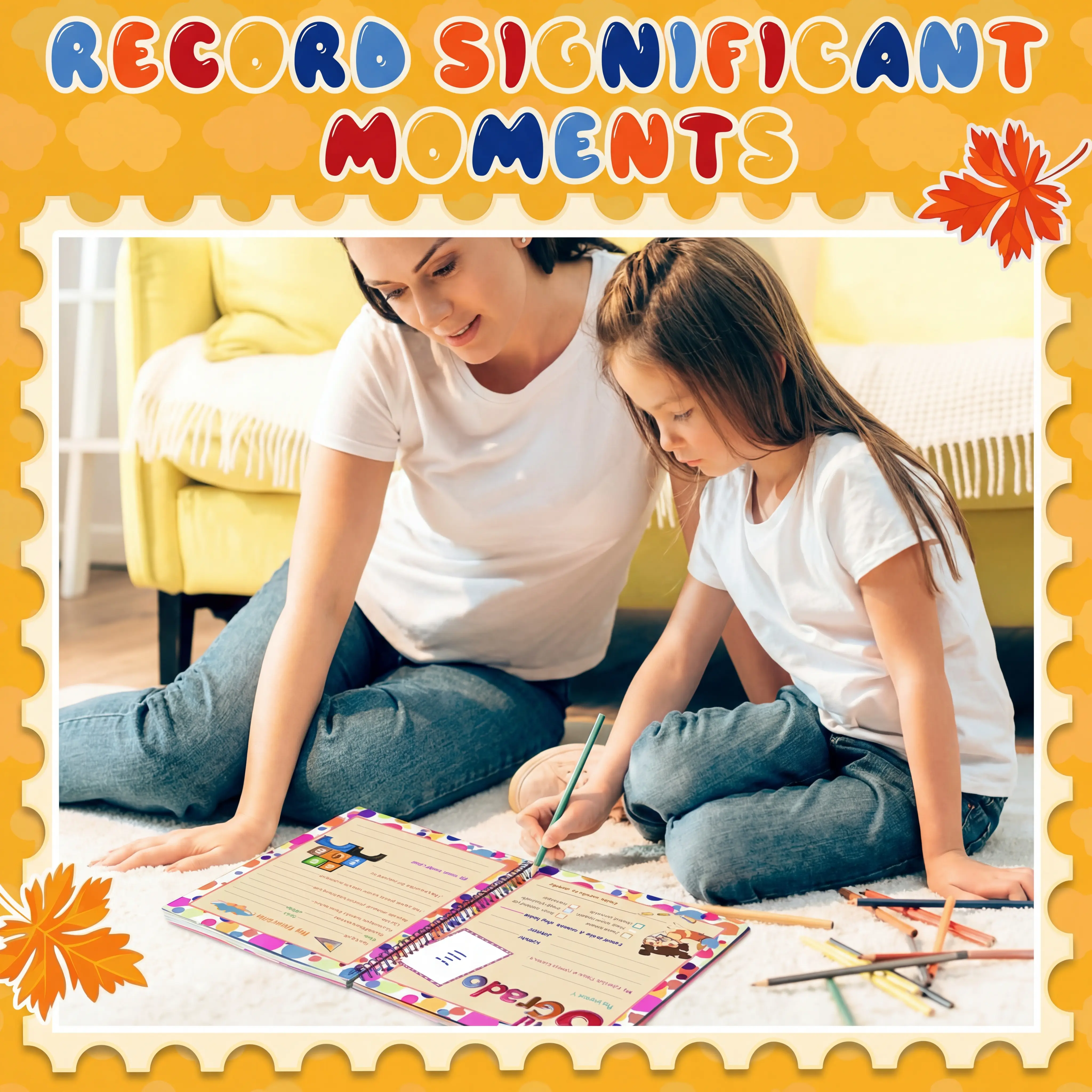 Parent and child filling in a school memory book