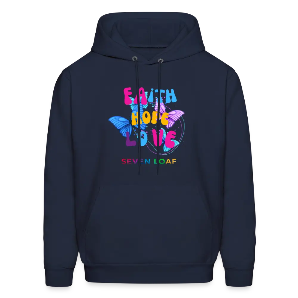 Men's Christian Faith Hope Love Hoodie - Butterfly Printed Art Pullover, Midweight Cotton-Polyester Blend Fleece Sweatshirt with Ribbed Hem, Pocket, Long Sleeve Classic Casual Menswear Clothes