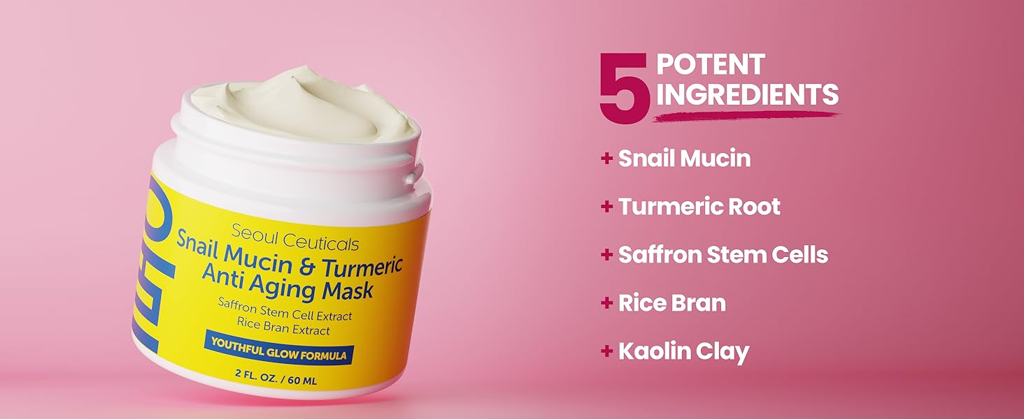 Snail Mucin & Turmeric Anti-Aging Face Mask  - Moisturizing Cream for Dry, Sensitive Skin - Nourishing and Soothing Korean Skincare