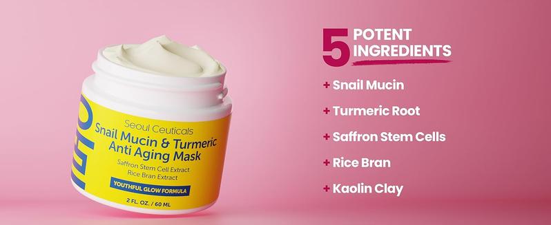 Snail Mucin & Turmeric Anti-Aging Face Mask & Moisturizer | Hydrating Self-Care for Dry, Sensitive Skin | Korean Skincare | Stocking Stuffer for Teen Girls | Bulk Christmas Gifts