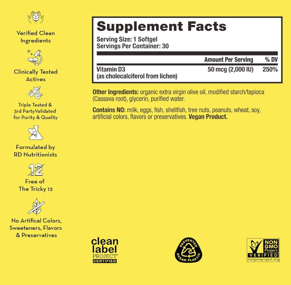 HUM Here Comes The Sun - Immune Support Supplement with Vitamin D to Support a Healthy Immune System & Calcium Absorption, Vegan Vitamin D3 to Support Radiant Skin, Mood + Bone Health (30 Softgels)