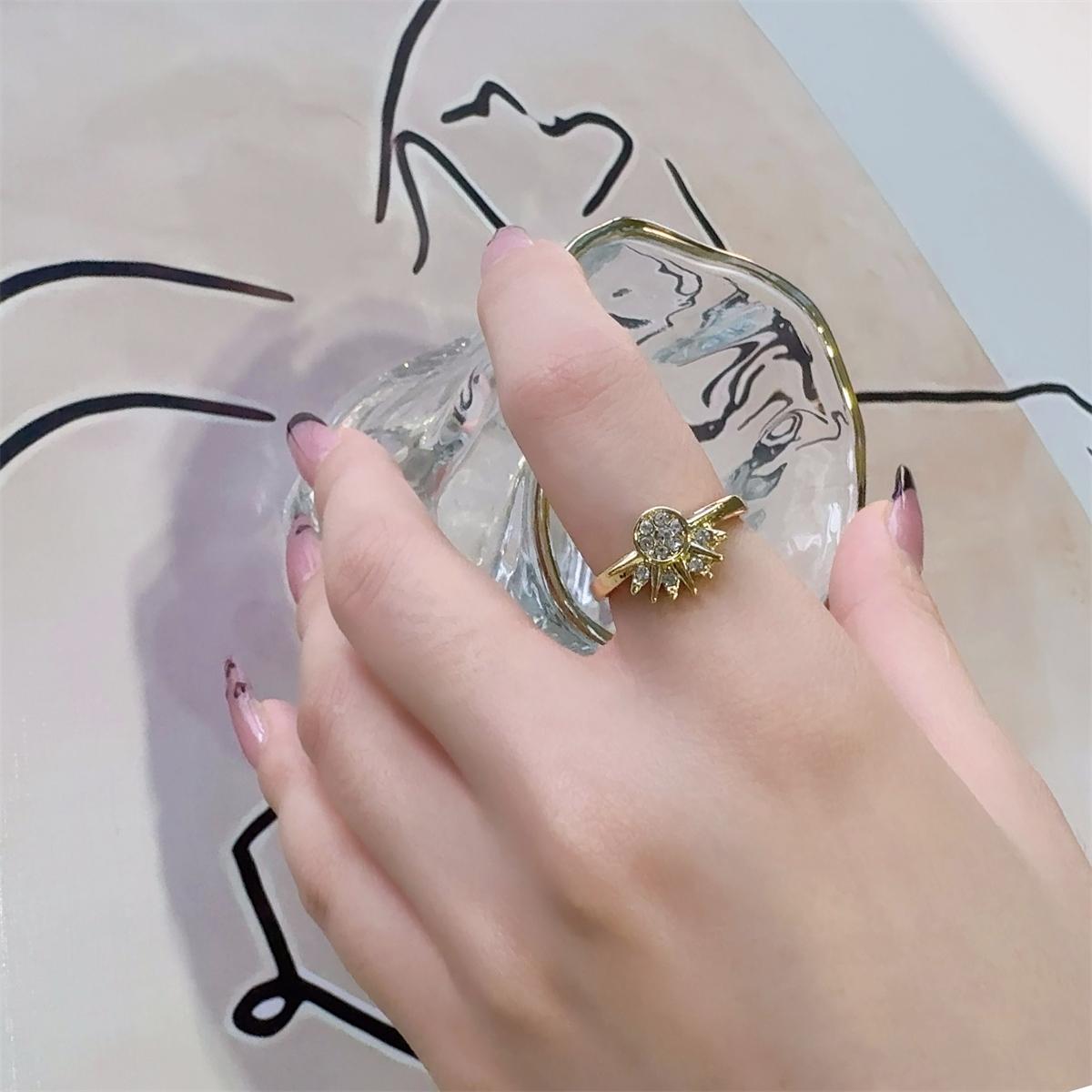 Sun & Moon Ring Rhinestone Band White/Golden Metal Coating Romantic Gift for Couples Weddings Anniversaries