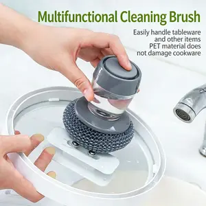 Automatic Liquid Filling Comfort Handle Soap Dispense Palm Brush for Kitchen Sink Pot Bowl Cleaning Tool Sponges