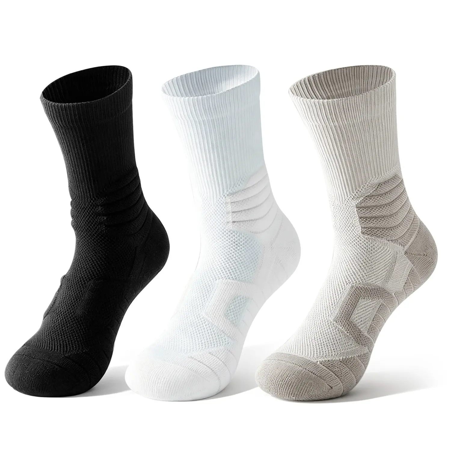 3 Pairs Compression Running Socks, Cushion Crew Socks, Anti-Blister Moisture Wicking Athletic Hiking Basketball Socks