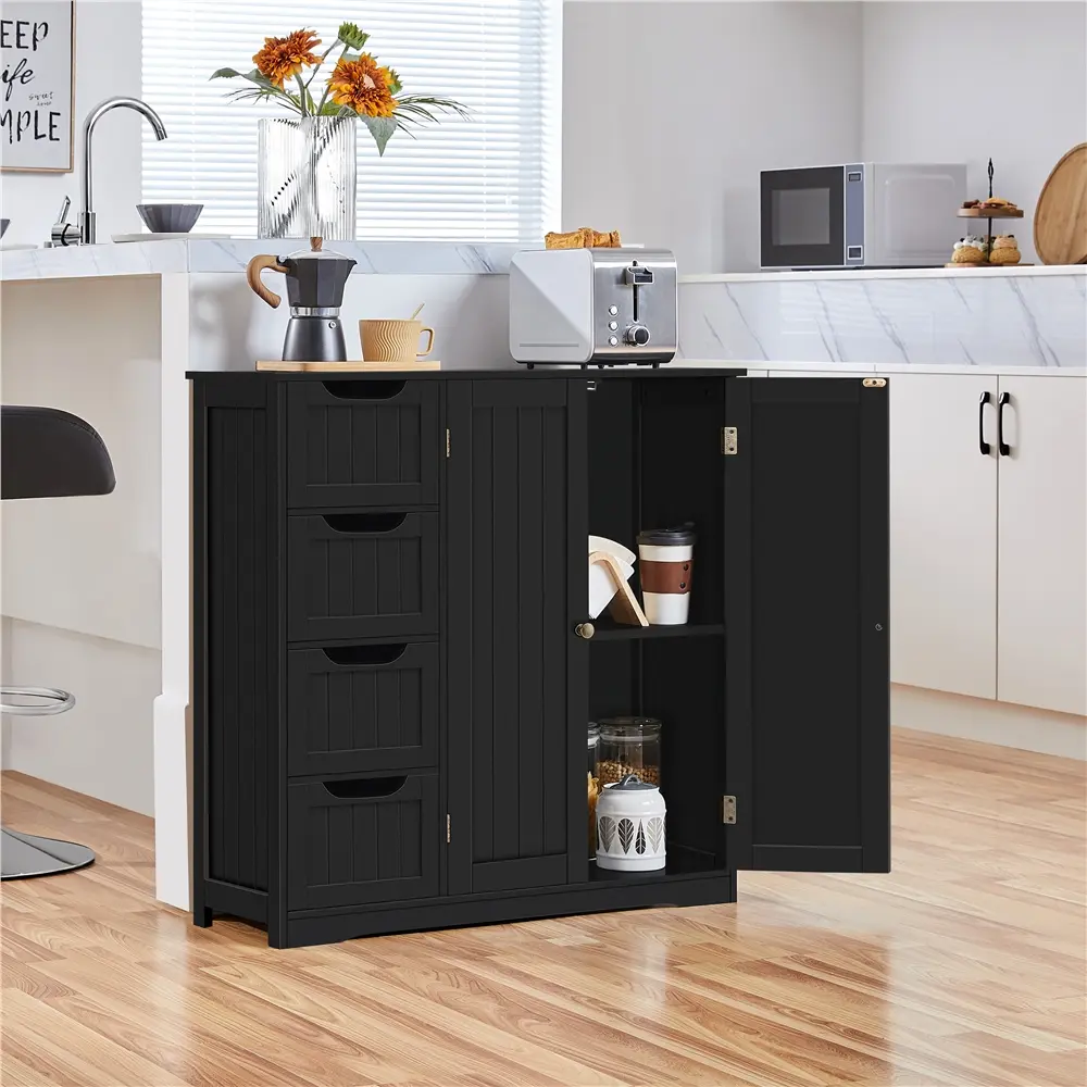 Costoffs Modern Freestanding MDF Bathroom Drawer Organizer Cabinet - 4 Drawers, Double Doors, Home Decor Unit for Entryway, Bedroom, Mdf Bathroom Cabinet