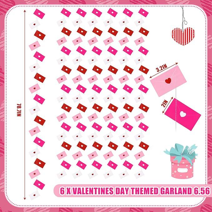 Valentine's Day Decoration Heart Envelope Garland Love Letter Banner Felt Heart Garland Banner Hanging Heart Decorations Rustic Farmhouse Hanging Decor for Wedding Anniversary Gothic Bridal Shower Party Fireplace Mantle Wall Door Room Bedroom Home Decor