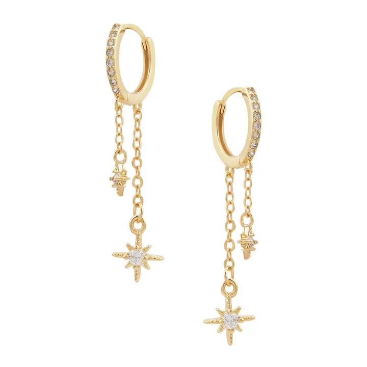Starlight Drop Chain Huggie Earrings