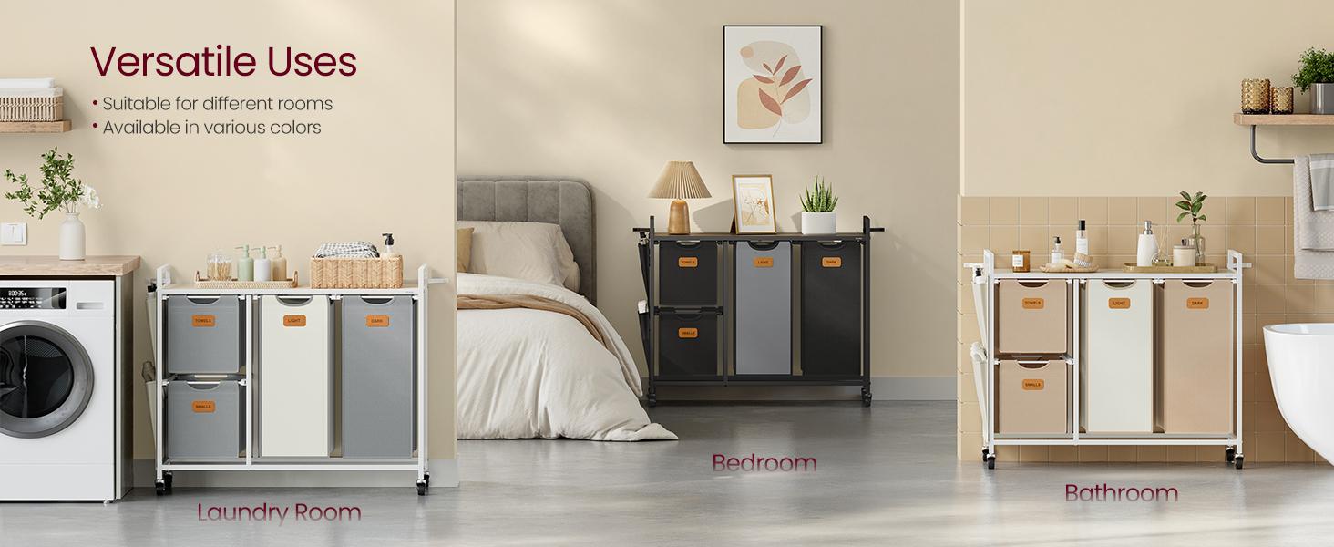 SONGMICS HOME Laundry Hamper with Compartments, Large Capacity Laundry Sorter, Rolling Laundry Cart with Shelves, Small Side Pockets, 6 Labels SONGMICS HOME Laundry Hamper with Compartments, Large Capacity Laundry Sorter, Rolling Laundry Cart with Shelves, Small Side Pockets, 6 Labels
