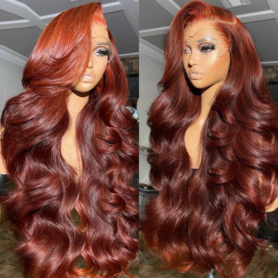 Bling Hair 34inch Reddish Brown Body Wave Pre Plucked 13x4 13x6 Hd Lace Frontal Human Hair Wig Brazilian Wavy Color Wig for Black Women with Baby Hair 34inch TikTokShopHolidayHaul