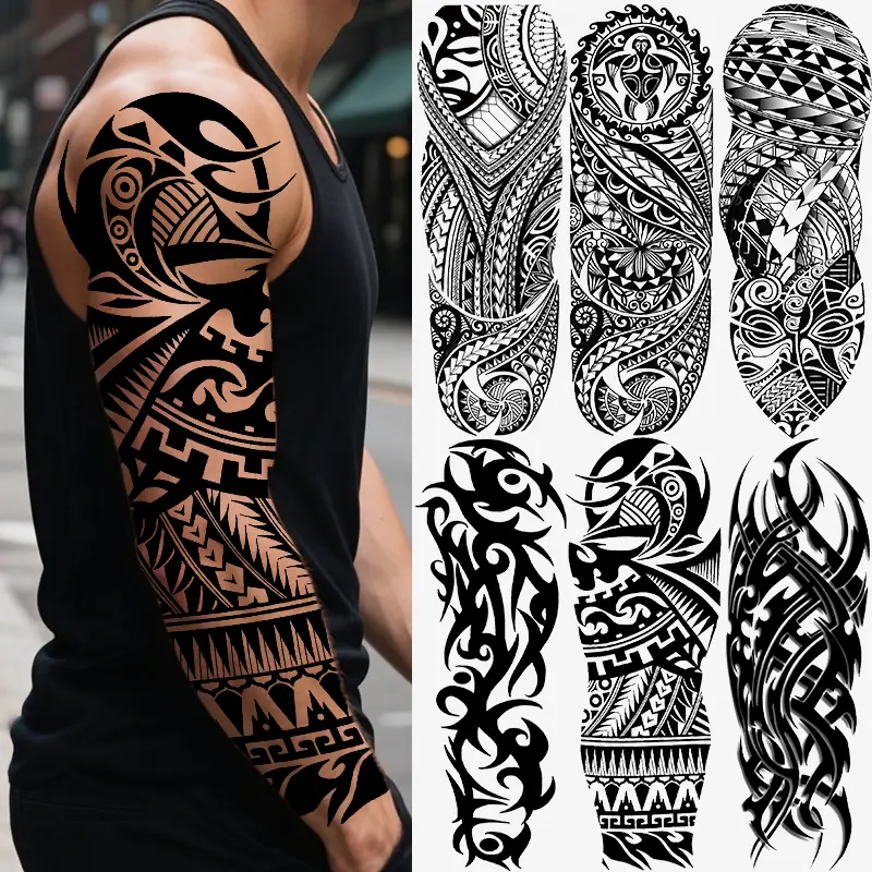 6 Sheets Full Arm Temporary Tattoo Stickers, Tribal Polynesian Design, Waterproof Long-Lasting Realistic Fake Tattoos for Men and Women, Tattoo for Beginners, Arm Sleeve Tattoos, Tattoo Arm Sleeves
