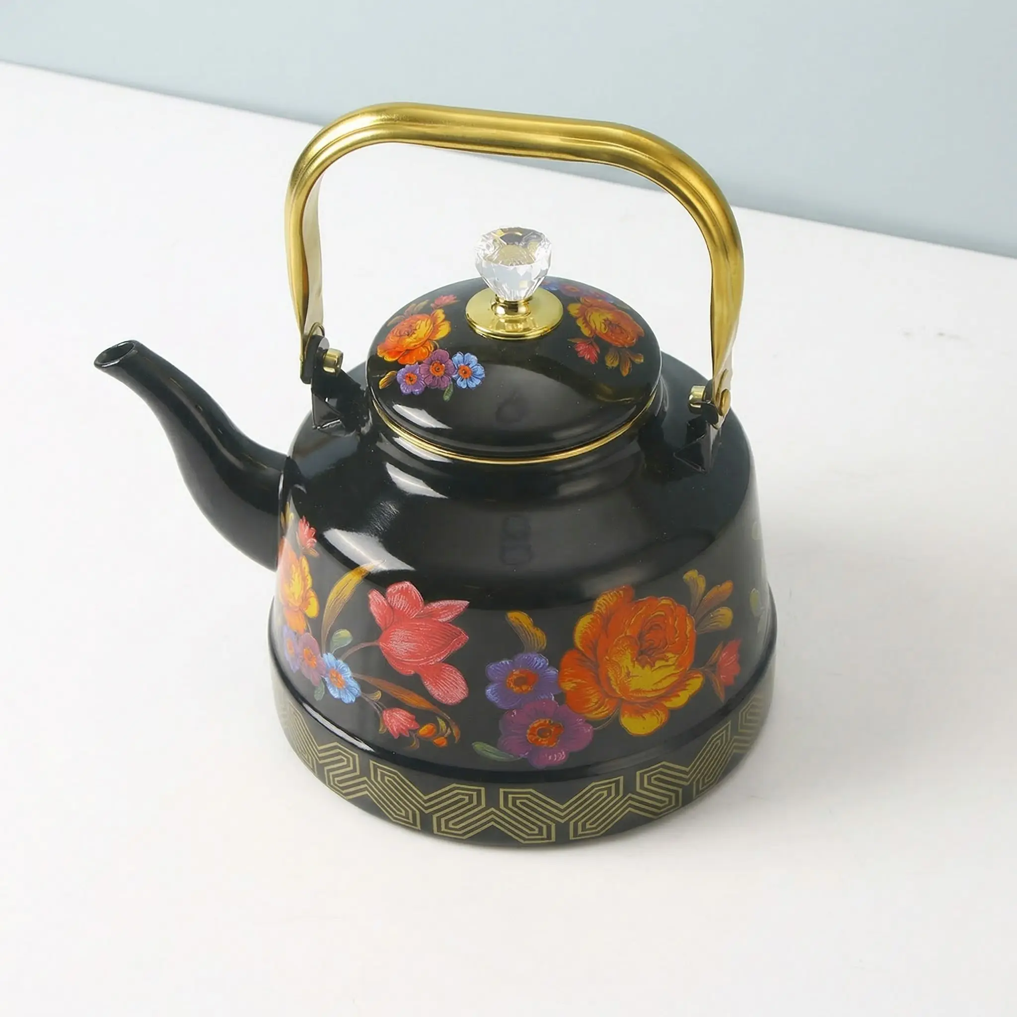 Vintage Bell-Shaped Enamel Tea Pot, Floral Water Kettle, Suitable for Stovetop & Induction Cooktops, 1.1L/1.7L/2.5L, Home Outdoor Afternoon Tea Decor, Perfect Teapot, Kitchenware