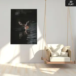 2D Flat, 1pc Modern Minimalist Deer Swimming in River Canvas Wall Art - Black & White Nature Painting, Wrapped Framed Poster for Living Room, Bedroom, Home Office Decor - Serene Wildlife Print, Indoor/Outdoor Decoration, Calming Deer River Scene, E