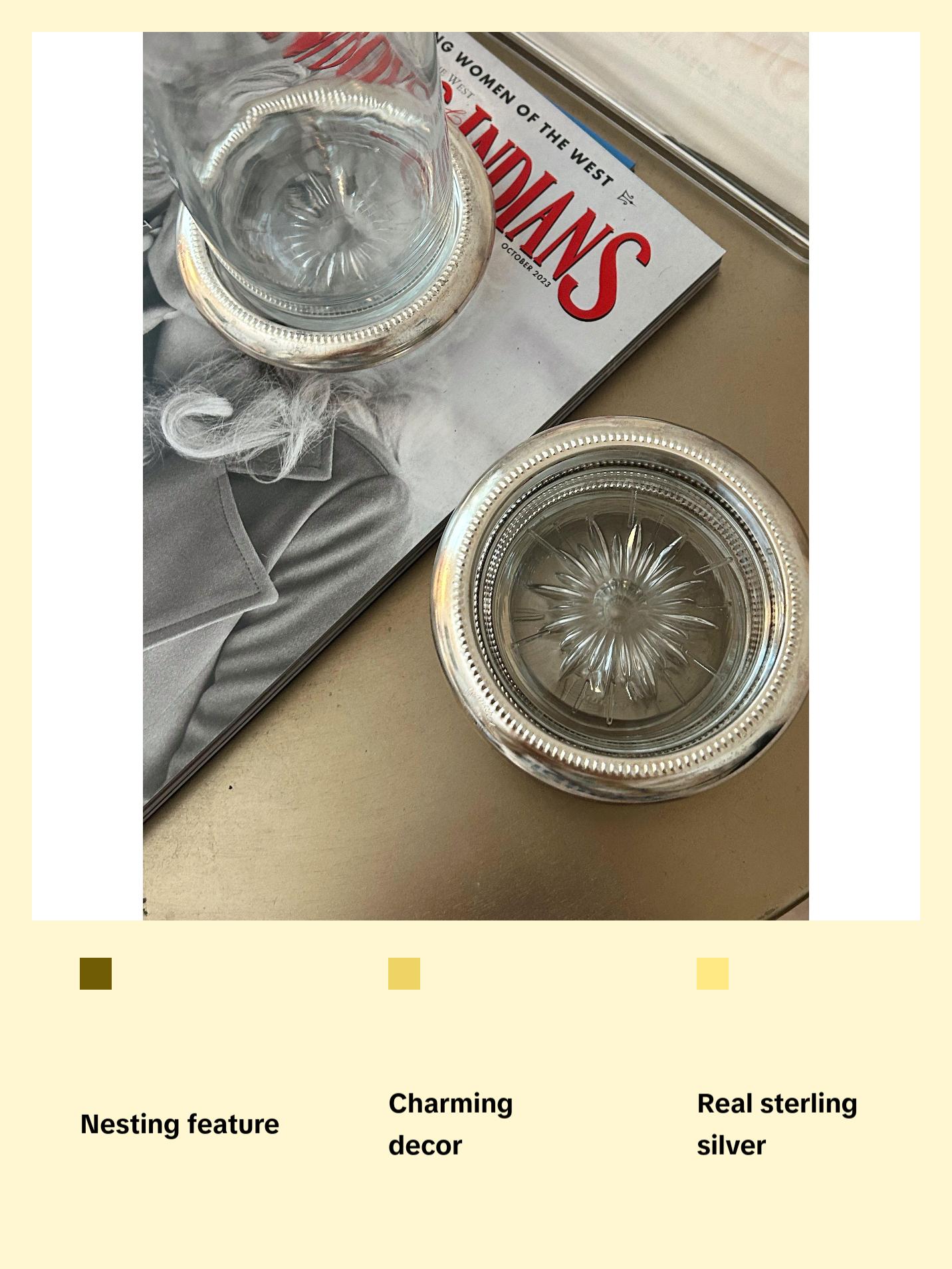 Antique Silver & Glass Coaster Set