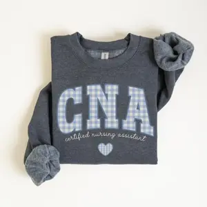 CNA Blue Gingham Sweatshirt, Certified Nursing Assistant Crewneck, Graduation & Appreciation Gift
