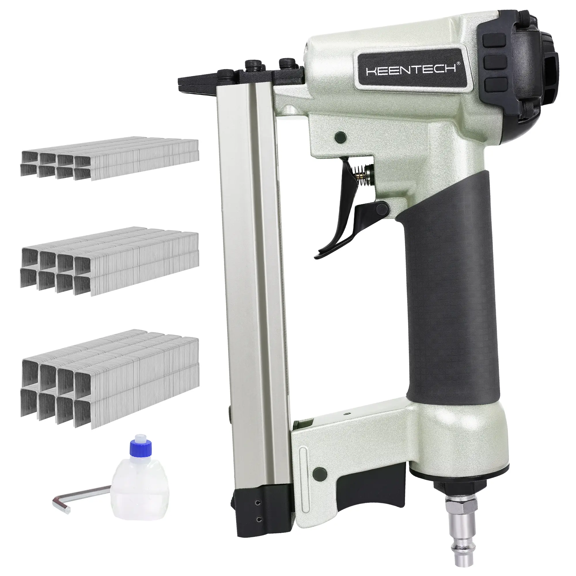 KEENTECH Pneumatic Staple Gun 21GA with 3000pcs 1/2" Crown Staple1/4-5/8"