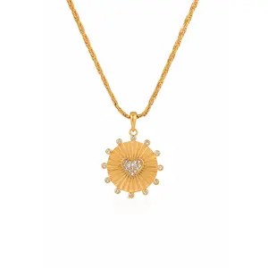 Sophie Gold Sunburst Heart Necklace – Non-Tarnish Waterproof Stainless Steel Pendant Necklace