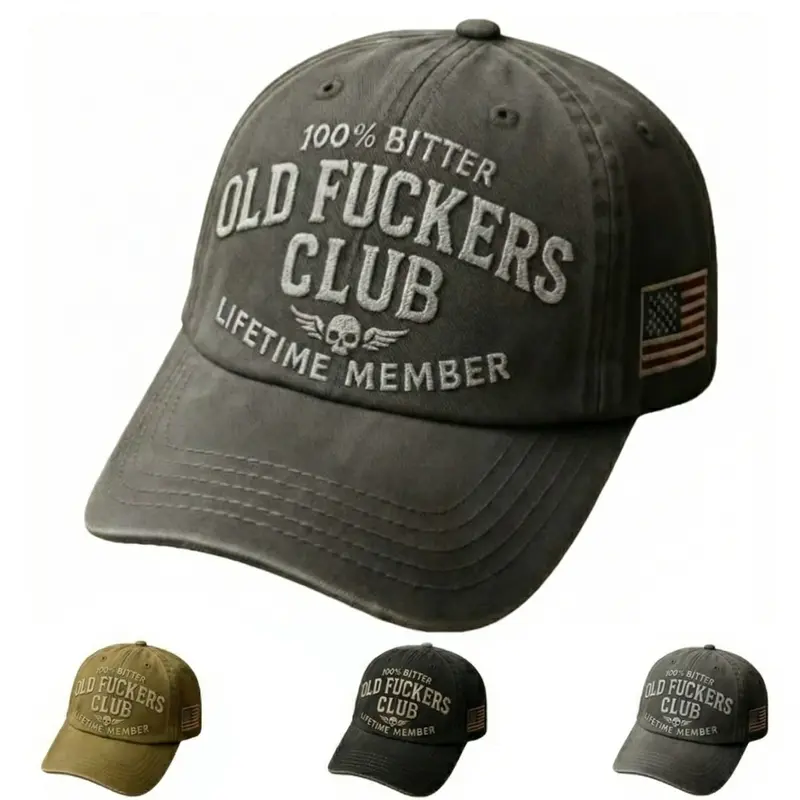 100% Bitter Old F*kers Club Vintage Cap Embroidery Adjustable Wash Lifetime Member Hat Unisex Casual Trendy Outdoor Cap Premium Cotton Material Rugged Everyday Style