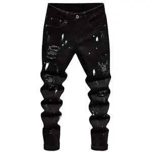 2026 Spring And Autumn Men's Casual Comfort Straight Leg High Quality Pants with Retro Ripped Black Stretch Denim Streetwear Shoe Outfit Menswear Trouser Can be used with raincoat