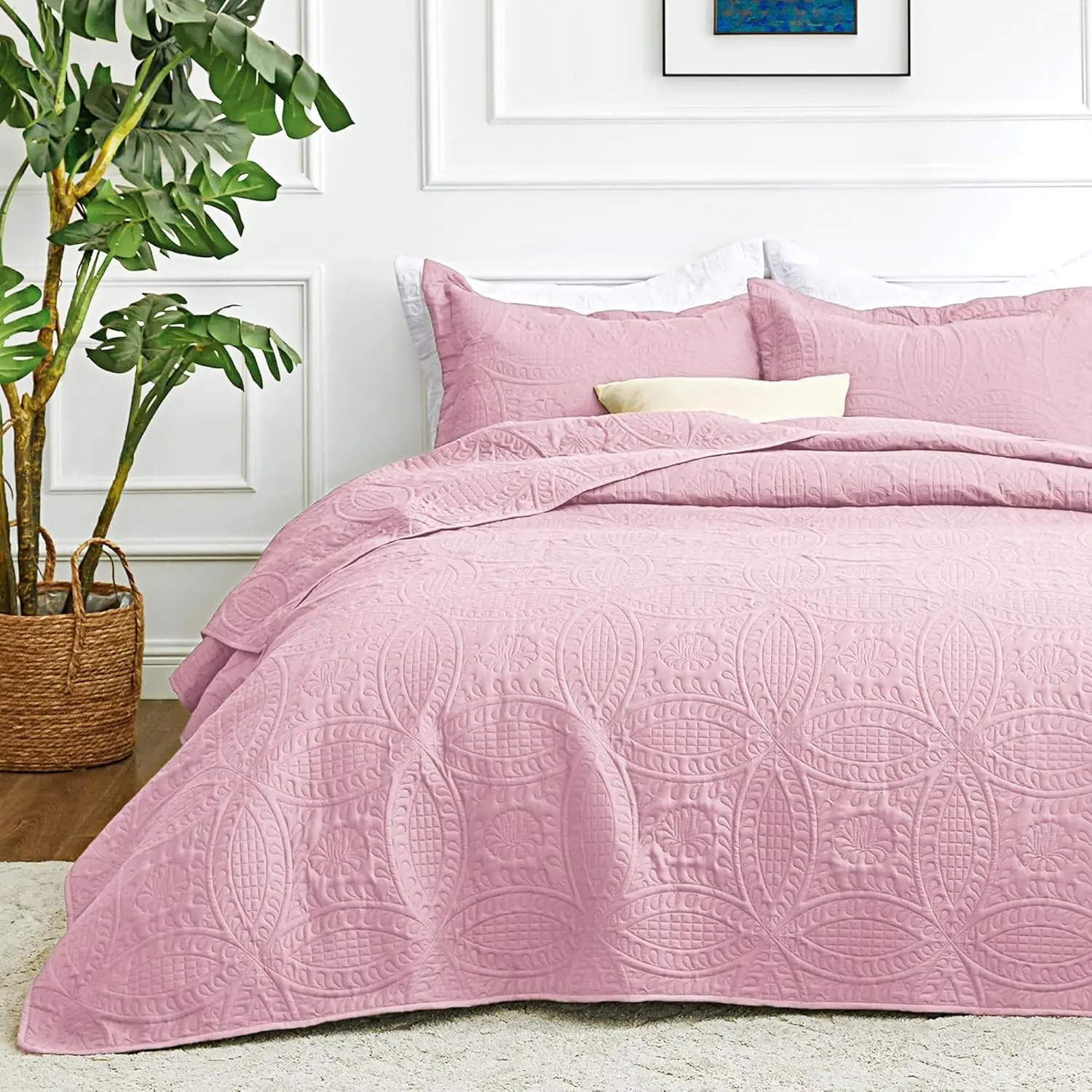 3-Piece High-Quality Cotton Breathable Household Bedding Set - Classic Contemporary Coin Pattern Bedspread, Lightweight All-Season Bed Comforter Set (1 Blanket, 2 Pillowcases)