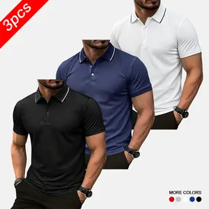 3-pack Men’s minimalist business-style polo shirt with contrast color, turn-down collar and placket—versatile for office, commuting, and everyday wear