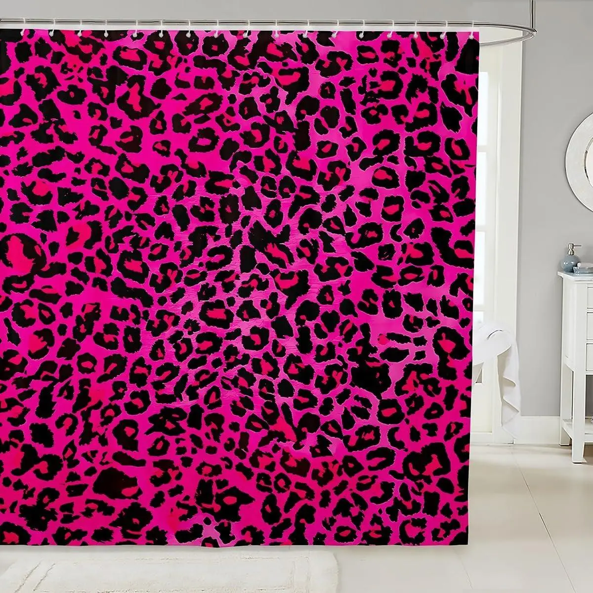 Hot Pink Leopard Shower Curtain for Bathroom Decor Animal Print Bathroom Accessories Cheetah Bath Curtain Waterproof Polyester Fabric for Stalls Bathtubs