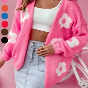 Plus Size Floral Print Drop Shoulder Cardigan, Casual Long Sleeve Open Front Knitwear for Fall & Winter, Women's Plus Clothing for Daily Wear