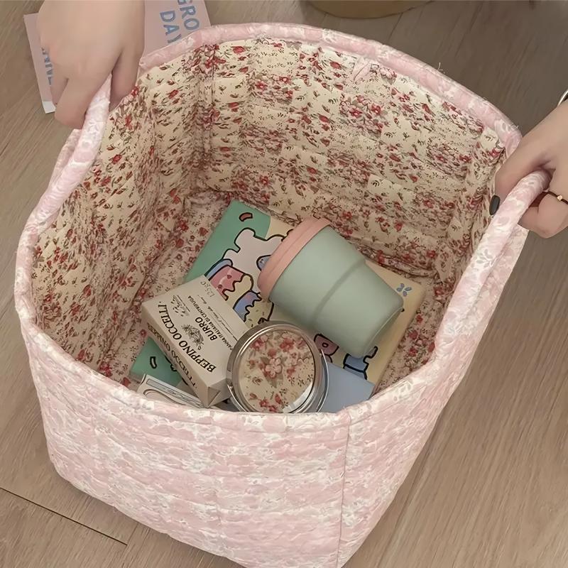 【Free Ship】Car Storage Basket with Handle,Foldable Washable Organizer&Multi-Purpose Fabric Bin for Office Supplies,Home Decor|Farmhouse Floral Design Cute Organizer Reusable Grocery ShoppingBags toybox clothes book,Luggage Accessories Valentine's Day gift