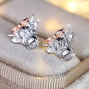 One Pair of Exquisite 925 Sterling Silver Hypoallergenic Cow Head Shaped Stud Earrings - Unique Personality Jewelry for Women, Nickel-Free, Lead-Free, Durable, and Comfortable to Wear - Perfect Ear Decor for Fashionable Ladies versatile fashion jewelry
