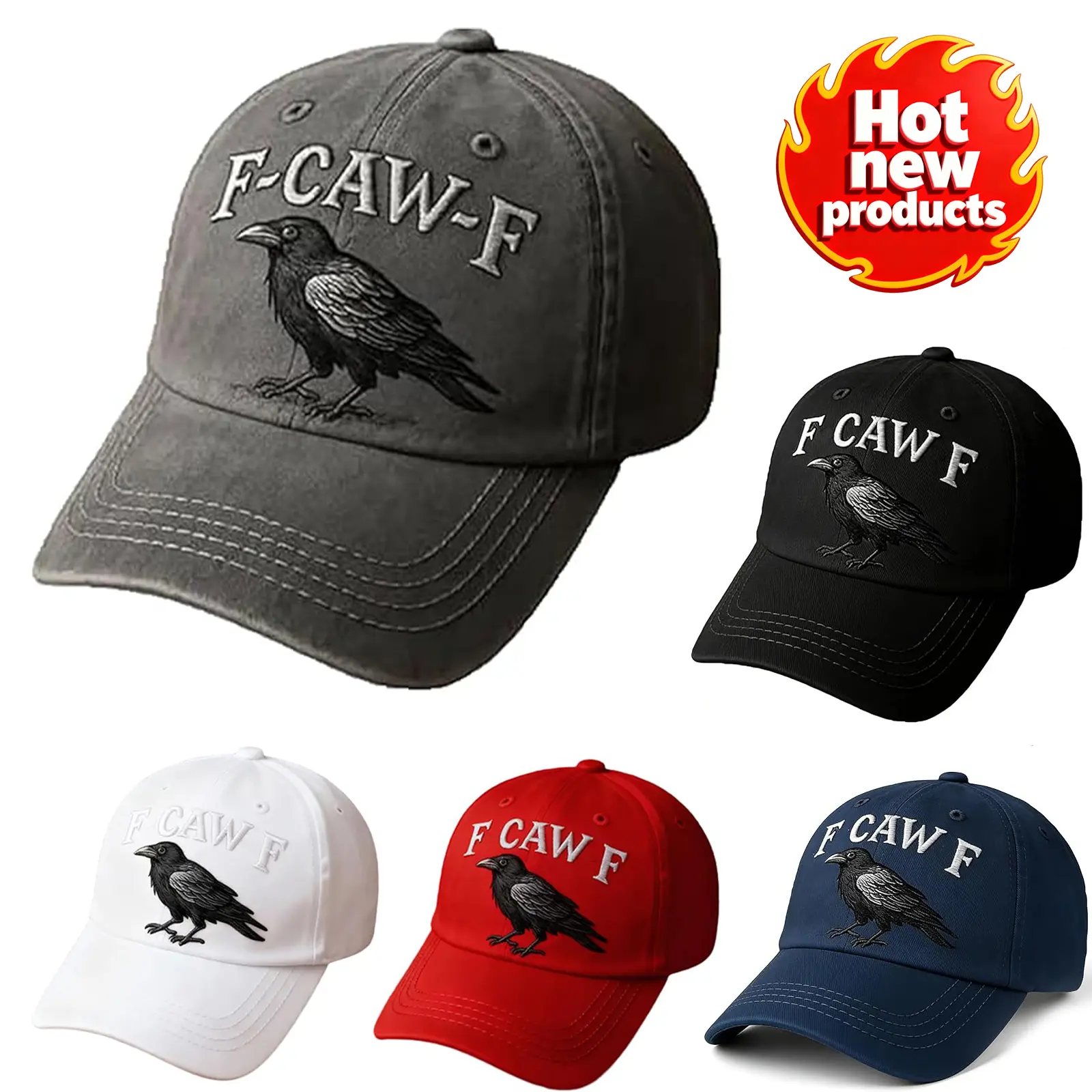 F-Caw-F Crow Hat Fcawf Hat Men Adjustable Vintage Baseball Cap Comfortable Vintage Washed Fabric Unisex Design