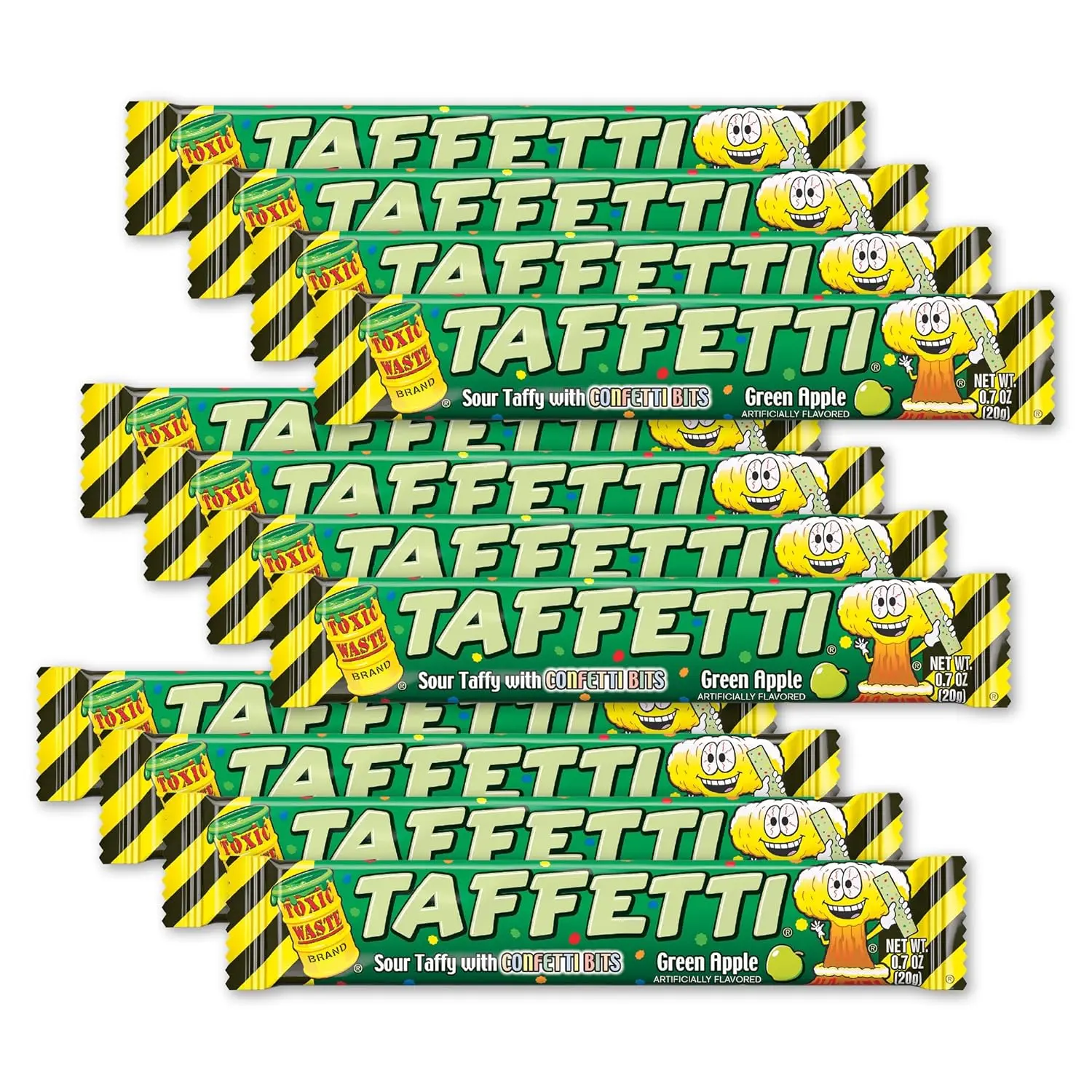 TOXIC WASTE - TAFFETTI - Green Apple Sour Taffy with Crunchy Confetti Bits – Extreme Sour Chewy Candy – Novelty Fun Snack for Kids & Adults – 2.5 oz