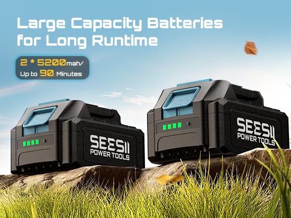 【SEESII】 40V Leaf Blower Cordless, 680CFM/210MPH Brushless Motor with 2 * 5200 mAh Batteries and 2*Chargers, Variable Speed Control & Turbo Button, Electric Blower for Lawn Care/Debris/Dust