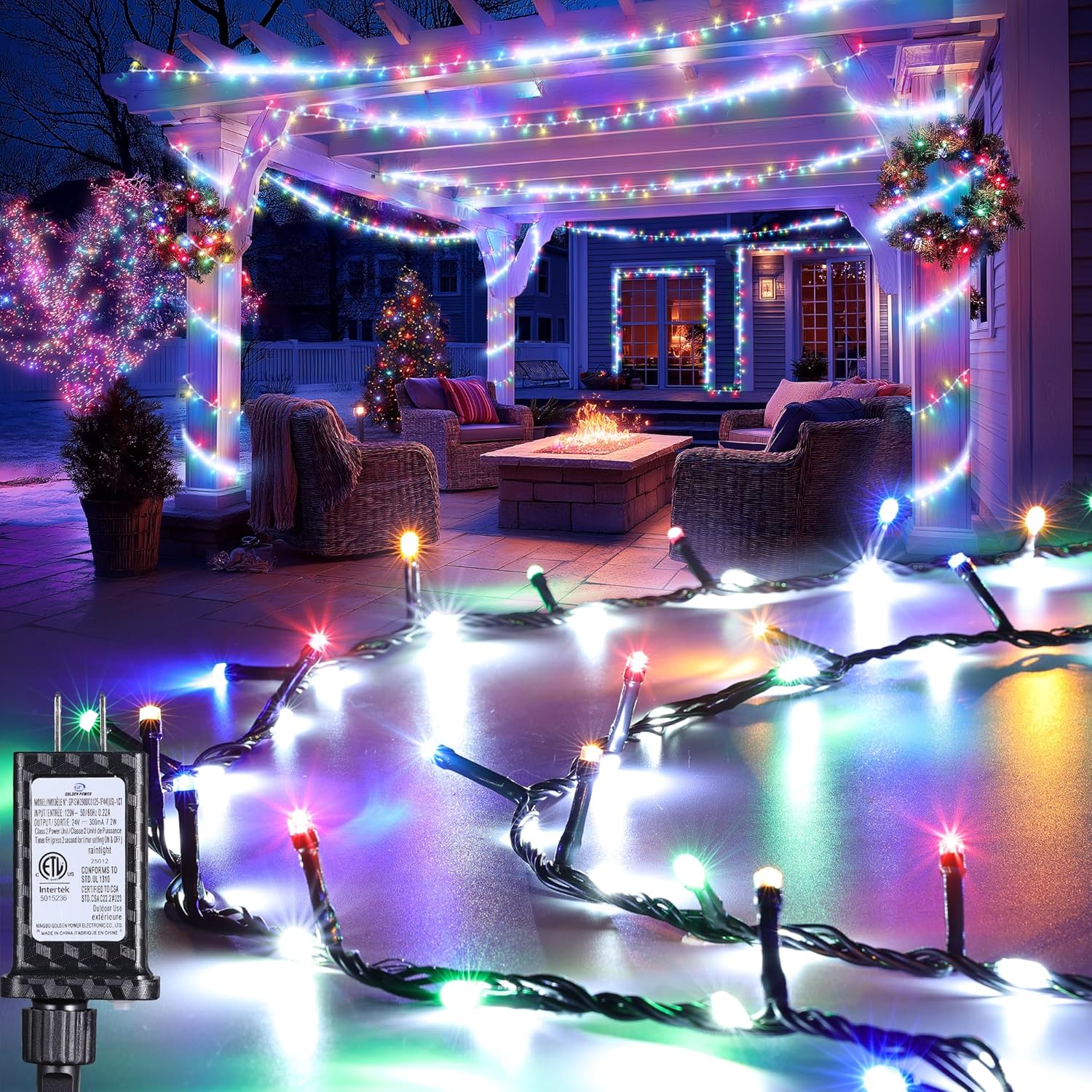 30FT Outdoor Water Flowing Lights - 240 LEDs Christmas Multicolor String Lights with 8 Basic Modes + 6 Flowing Modes,Outdoor Waterproof Timmer Memory Function Patio Lights