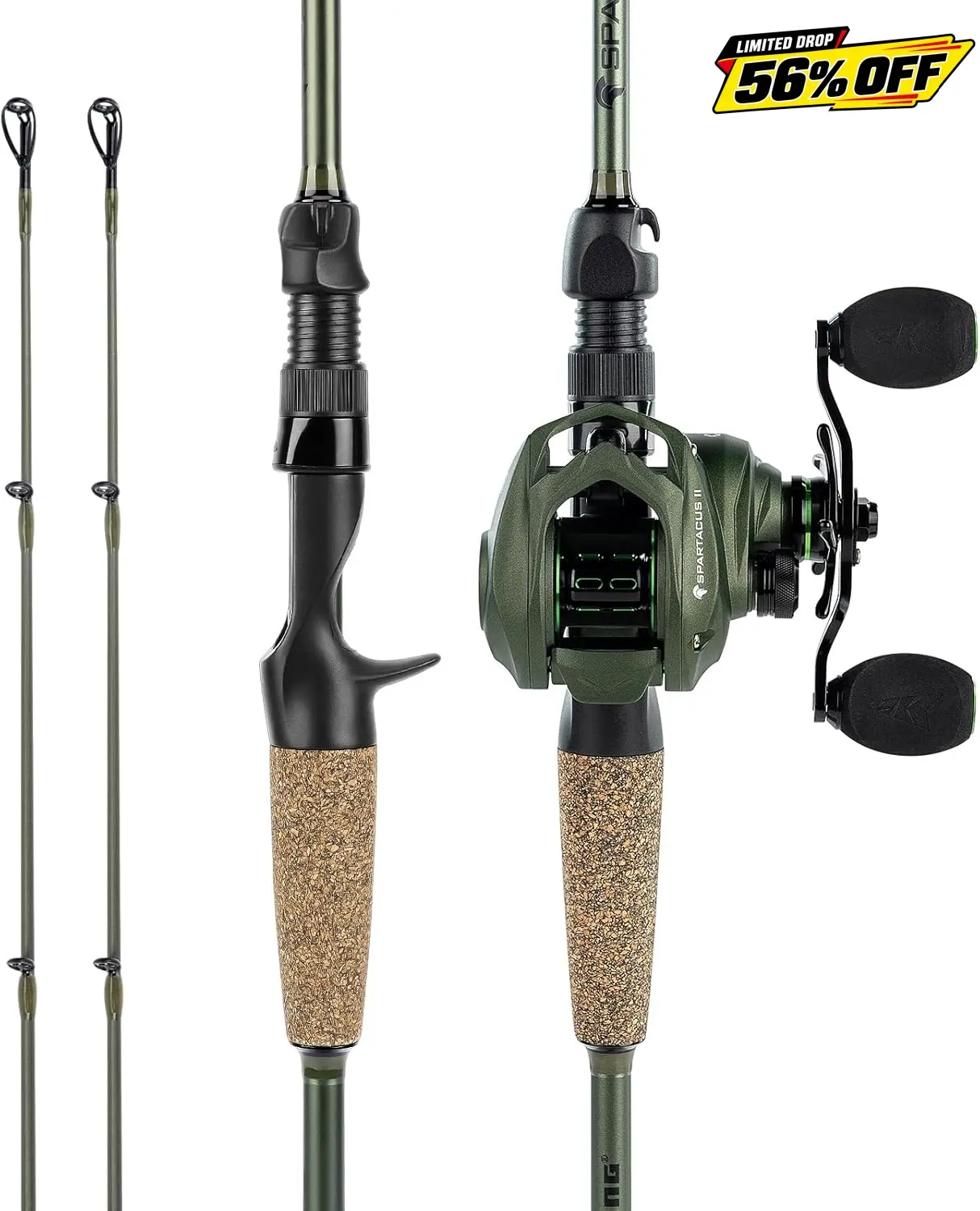 KastKing Spartacus II Twin-Tip Fishing Rod and Reel Combo - Spinning, Casting Fishing Equipment with KastFlex IM6 Graphite Blanks, 2-Piece Rods, Extra Tip