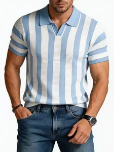 #SummerVibes 2026 Summer Contrasting Stripes Short-Sleeved Polo Shirt - Men's and Women's Version - Form-fitting Collar - Basic Elegant and Simple Knitted T-shirt