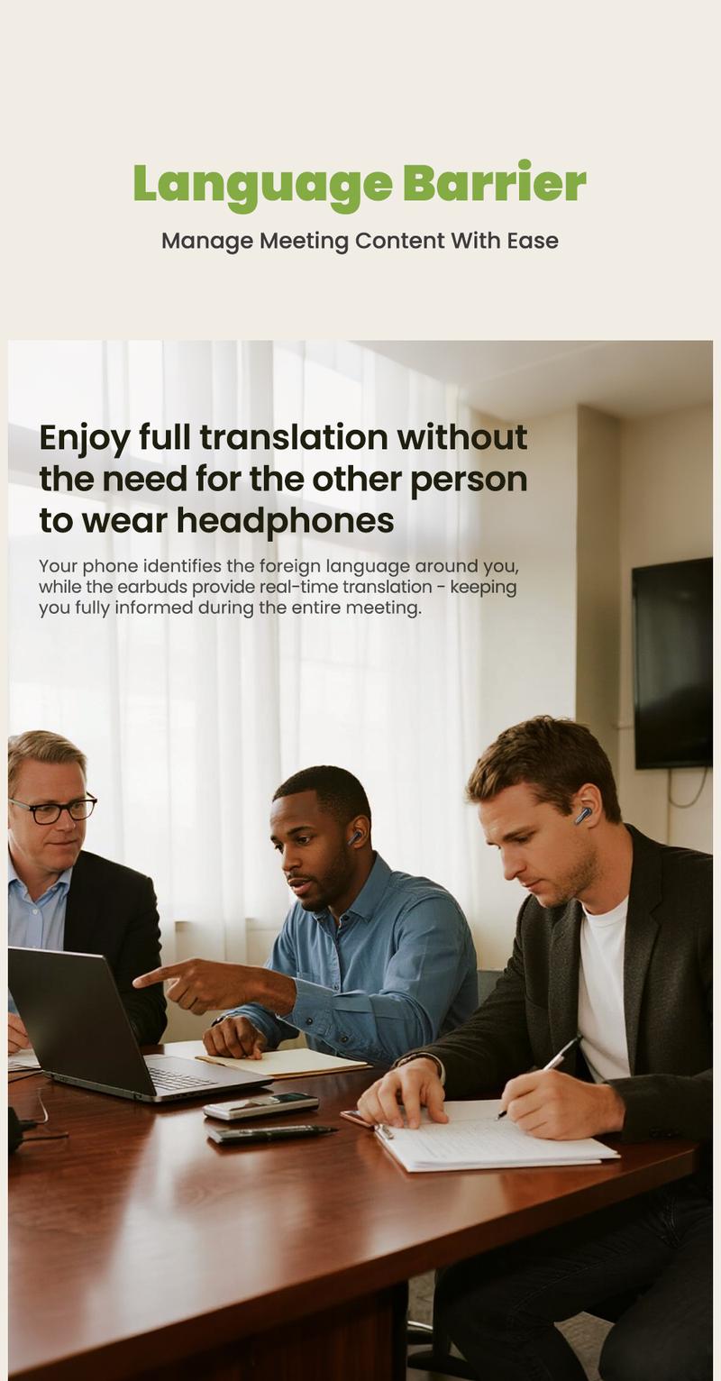 HTC NE60 TWS AI Translator Earbuds, Wireless Bluetooth 6.0, Supports Real-Time Translation in 134 Languages, IPX5 Waterproof, Hi-Fi Sound Quality, Suitable for Exercise, Meetings, Studying