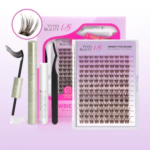 VEYESBEAUTY LuxeBold - Brown Cluster Lashes Eyelashes Cluster Individual Lash Extensions with Bond & Seal Tweezer Dramatic Volume Eyelash Makeup Cosmetic Application at Home