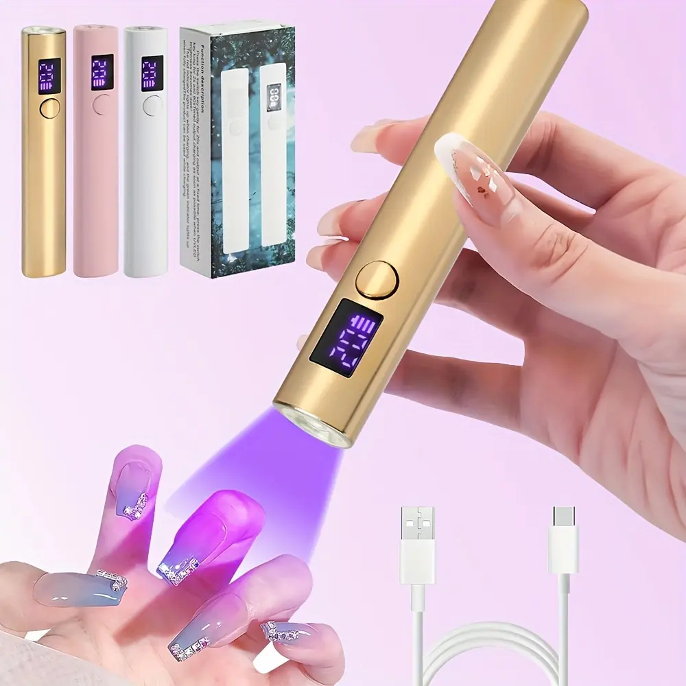 Cordless UV Light Nail Dryer - 365+405nm Pen-Style, 250mAh Built-In Batteries, Compact Lightweight Handheld Tool with 360° Irradiation, Dual Timer Settings for 20s Fast-Cure Gel Polish, Home Nail Care Use