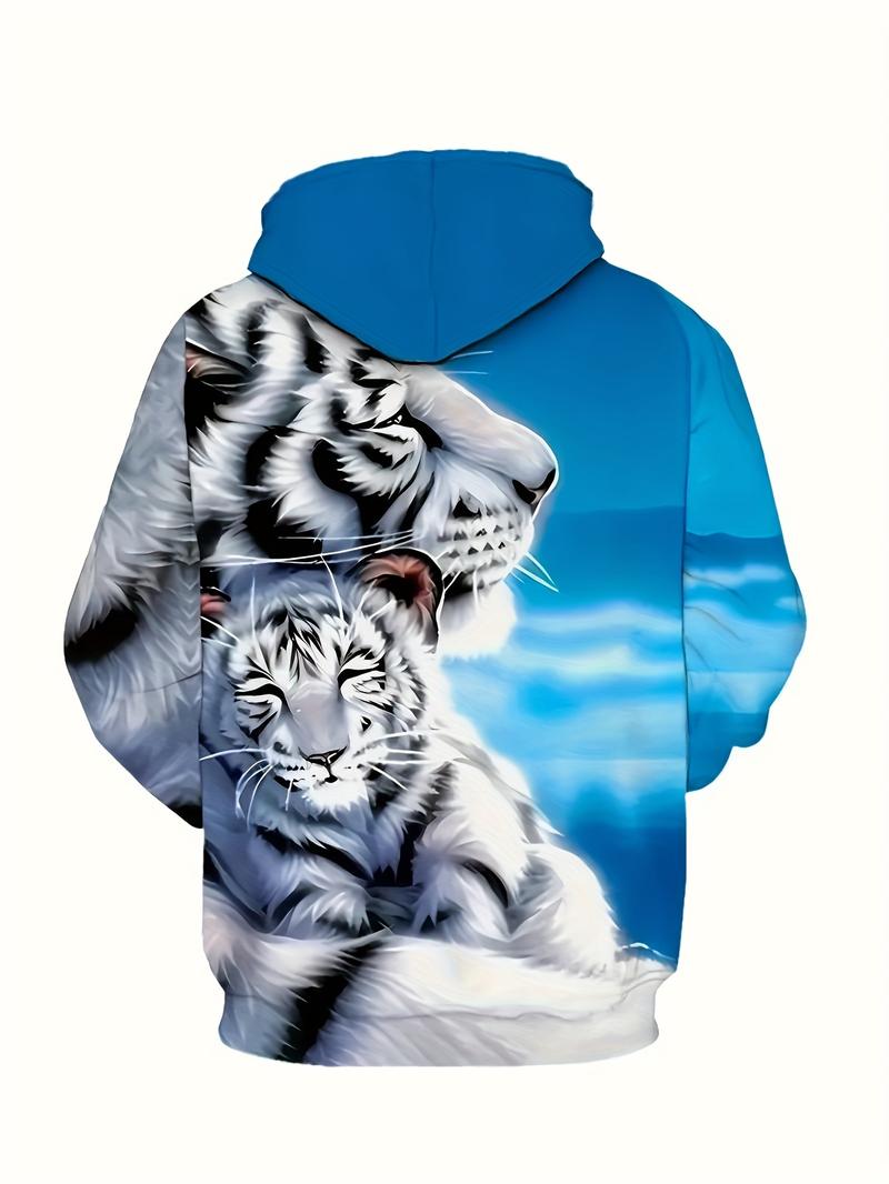 Men's casual 2-piece set, lion ink print hoodie and sweatpants, spring and autumn fashion outfit