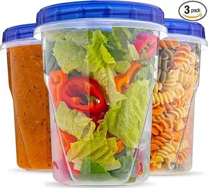 Plastic Food Deli Containers With Twist Top Lids - (32 Oz) - [3 Pack] - Soup & Food Storage Containers Takeout To Go - Airtight Plastic Containers - Microwave, Freezer & Dishwasher Safe BPA-Free