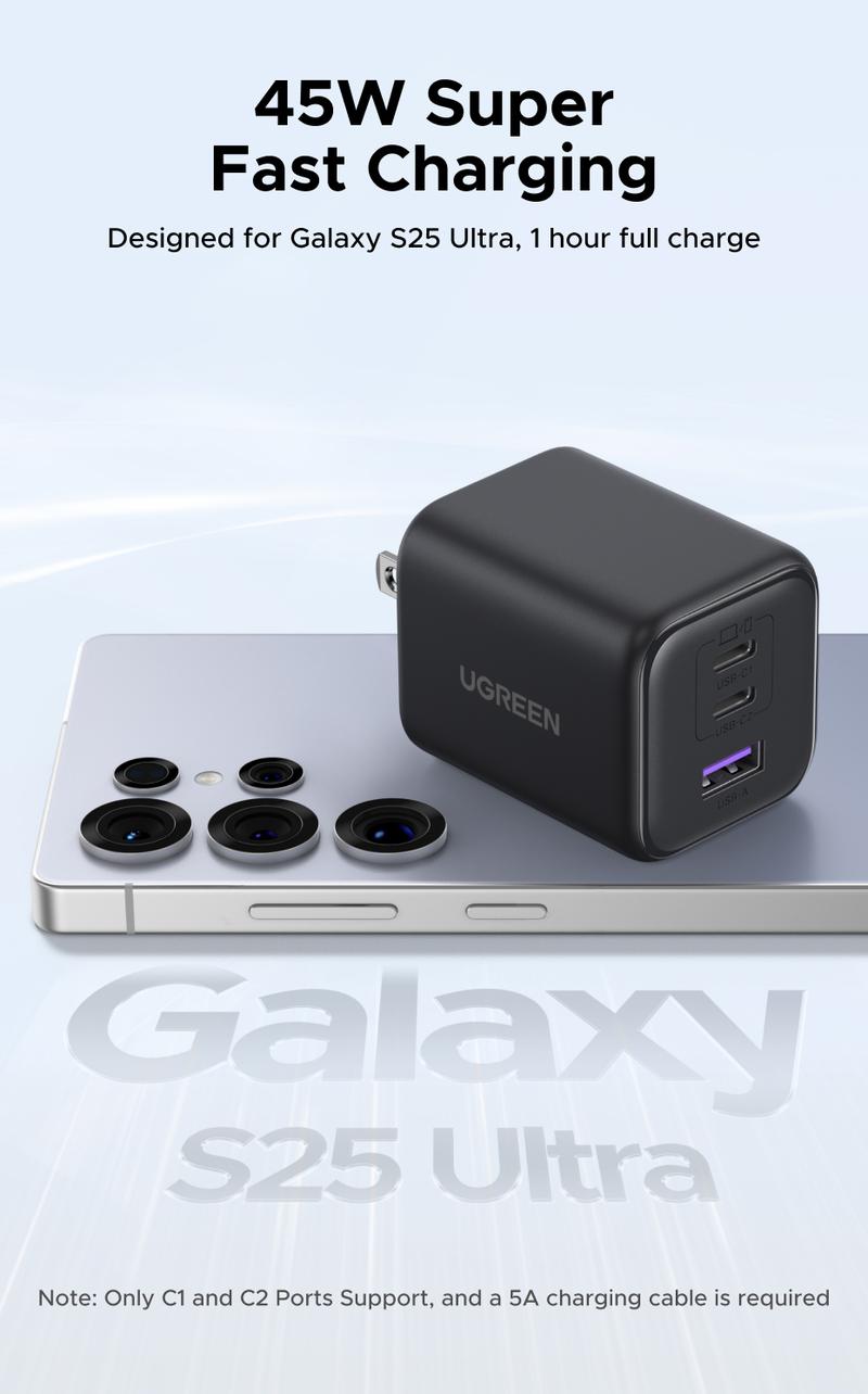 UGREEN 45W USB C Charger Block Nexode 3-Port GaN Fast Type C Charger Compact Foldable Power Adapter for MacBook Pro Air Dell XPS iPhone 17 16 15 iPad Pro Galaxy S25 September Restock，TikTokShopBlackFriday ,TikTokShopHolidayHaul