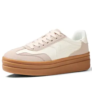 Platform Sneakers for Women Round Toe Rubber Gum Platform Sole Lace Up Suede Comfortable Fashion Casual Retro Street Style Walking Tennis Trendy Shoes
