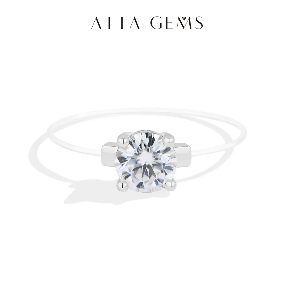 ATTAGEMS Sparkling Moissanite Ring - Certified Round Cut Lab Gem (0.1ct, 0.5ct, 0.6ct), Invisible Band, Exquisite Petite Women’s Daily Wear Birthday Gift Jewelry R380, Rings