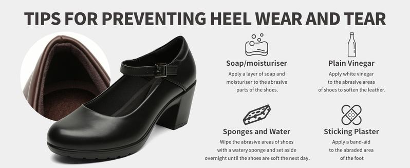 Women's Mary Jane Shoes, Round - Toe Chunky - Heel High - Heels with a 7CM Heel, Ankle - Strap Leather Casual High - Heels, Suitable for Formal Attire, Formal Occasions, Business and Suits Footwear Girl