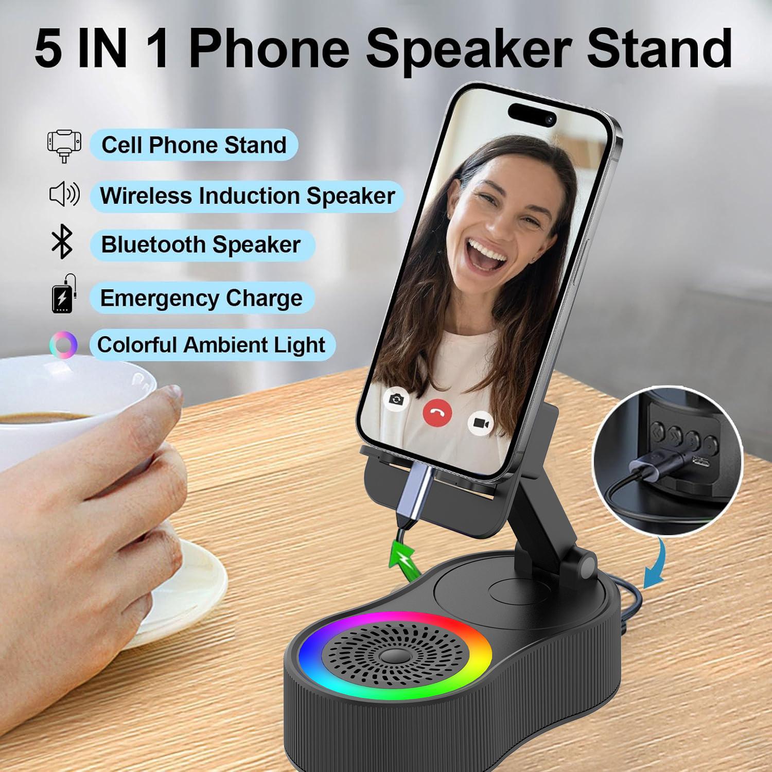 Cell Phone Stand with Wireless Bluetooth Speaker, LED, Anti-Slip Base HD Surround Sound,Perfect for Home/Outdoor with Bluetooth Speaker for Desk Compatible with iPhone/ipad/Android,Gifts for Men Women