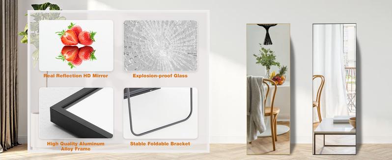 【Valentine's Day Gifts】Sweet Furniture Full Length Mirror Hanging or Leaning Against Wall, with Stand Aluminum Alloy Thin Frame for Living Room Bedroom Decorating Home