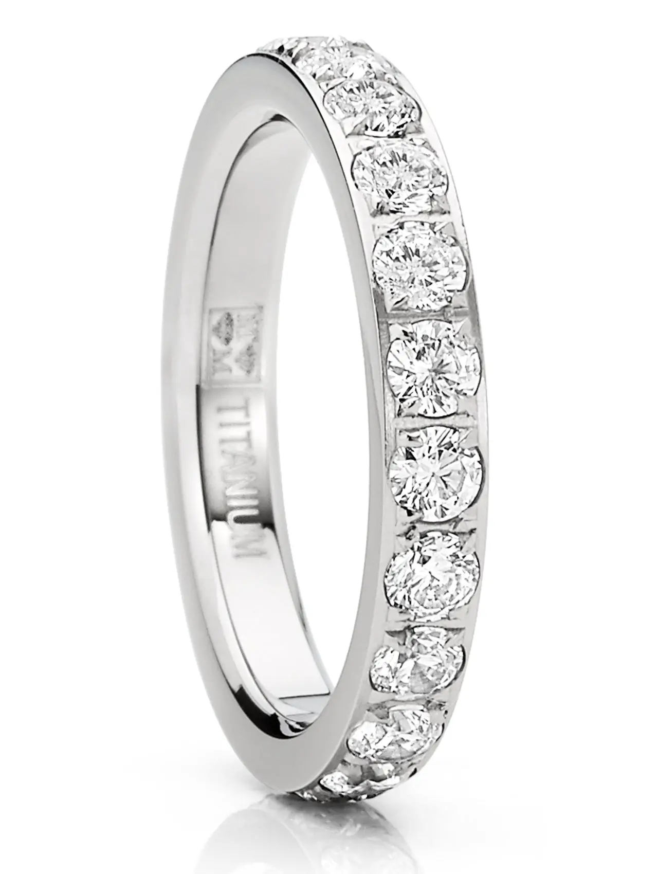 Women's 3MM Titanium Eternity Ring - Pave Set Cubic Zirconia Engagement & Wedding Band, Sizes 4-9, Cubic Zirconia Ring