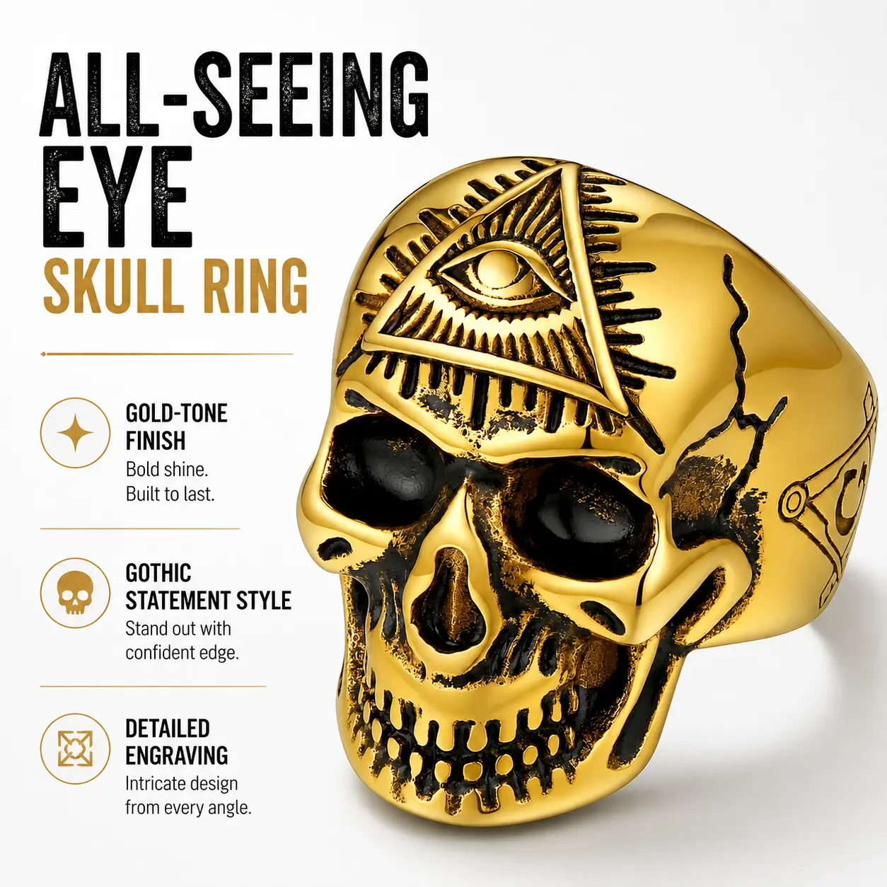 FaithHeart Jewelry Rings for Men, Gothic Punk Skull Stainless Steel Biker Band, Dark Aesthetic Metal Rings, Statement Jewelry Gift, Dark Aesthetic Rings